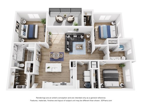 Floor plan for 3 beds, 2 baths, 1323 sqft